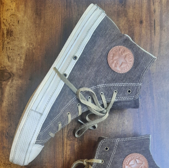 Converse Chuck Taylor All Star Premium Denim Leather Hi Top Sneakers - Picture 4 of 17